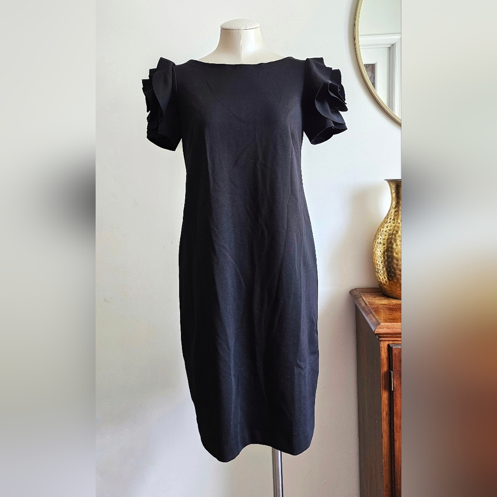 PIETRO BRUNELLI Milano Maternity Ruffled Short Sleeves Shift Black Dress Size S